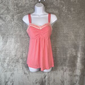 Soma Y2K Babydoll Pink Tank Top Sz Small Coquette Soft Girl Dainty Lace Trim Bow
